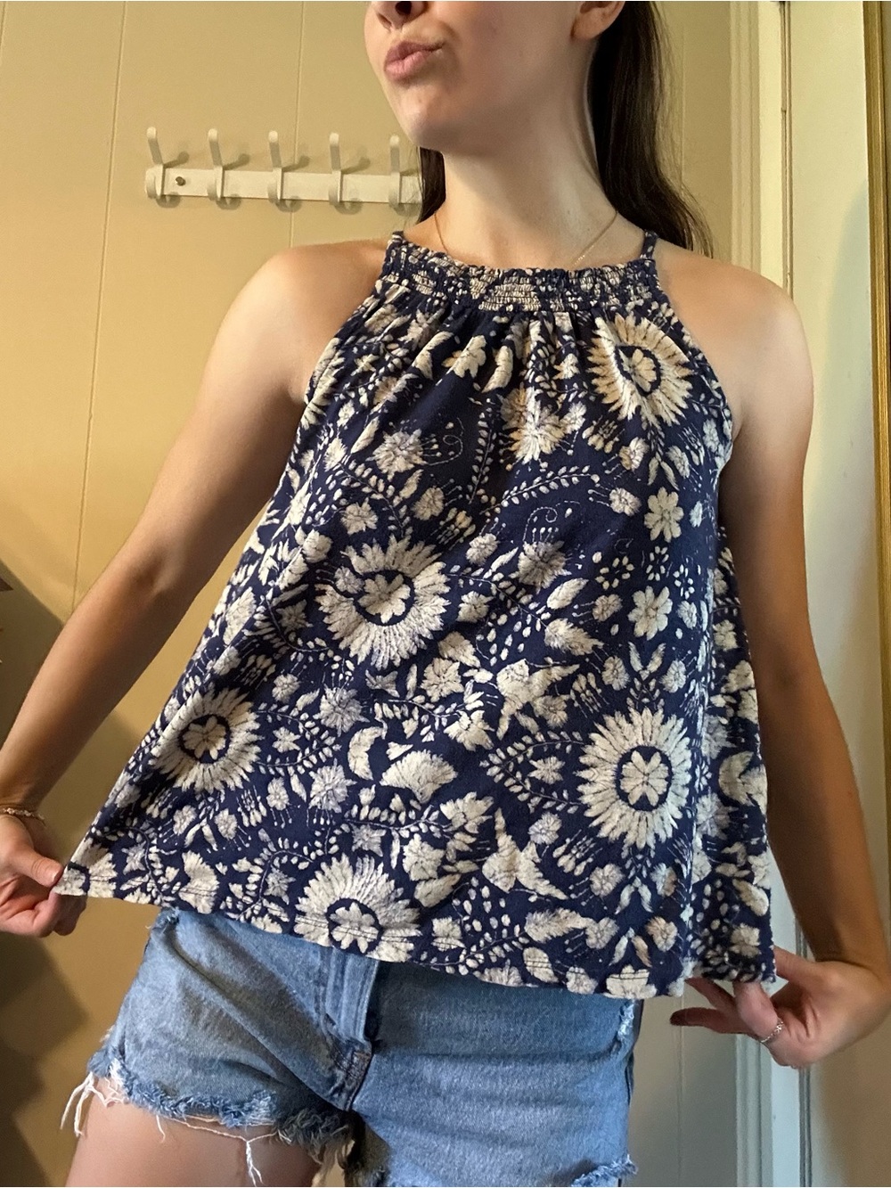 Lucky Brand XS Women's Navy Blue Floral Halter Tank Top